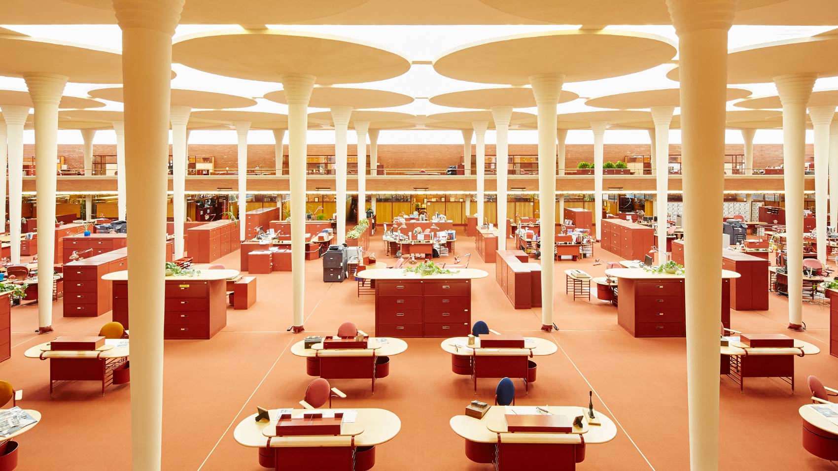 The Great Workroom in SC Johnson Frank Lloyd Wright-designed Administration Building