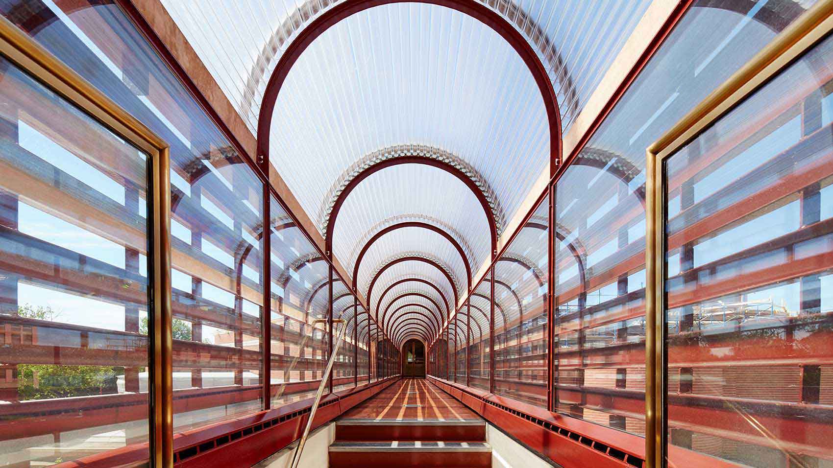 Frank Lloyd Wright designed catwalk on SC Johnson global headquarters campus