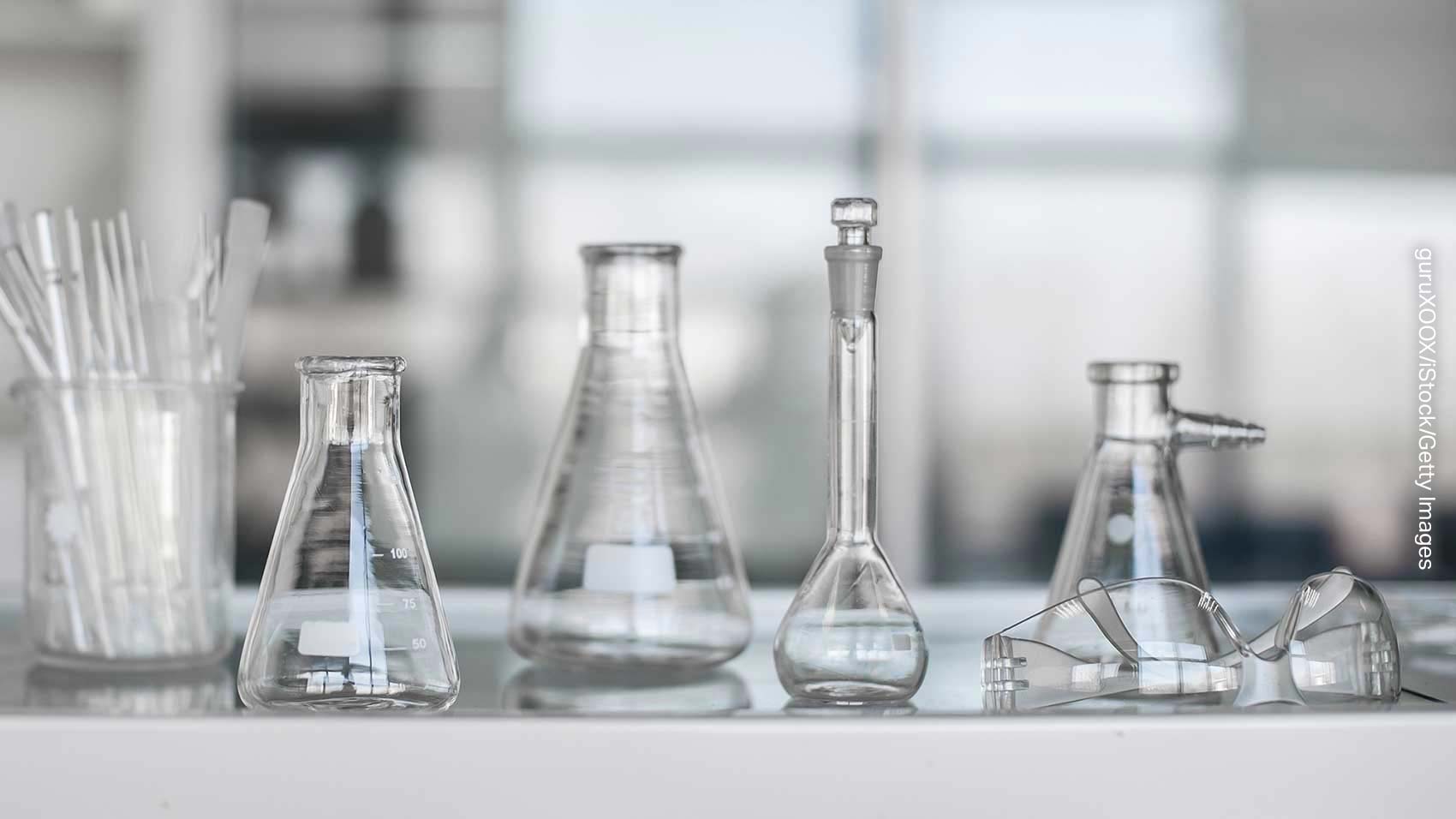 Transparent beakers for chemicals in a lab