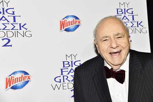 Actor Michael Constantine poses for photos and walks the  Windex® blue carpet at the premiere of My Big Fat Greek Wedding 2