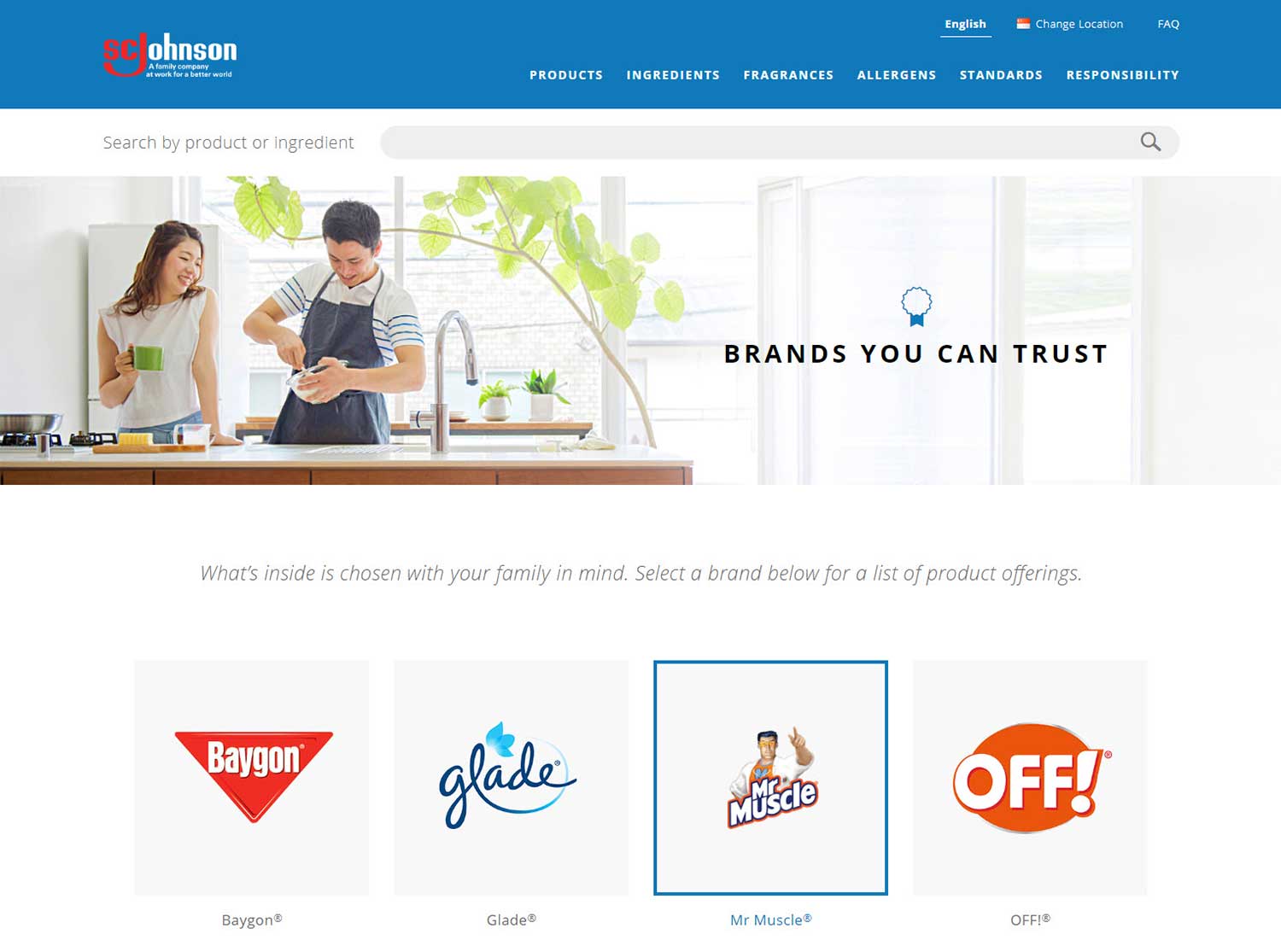 SC Johnson product ingredient site brand page