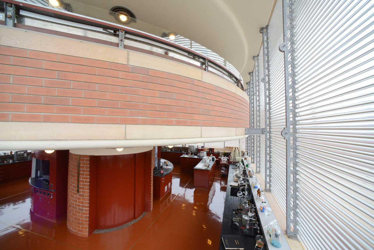 One of the round mezzanine levels of the SC Johnson Research Tower designed by Frank Lloyd Wright