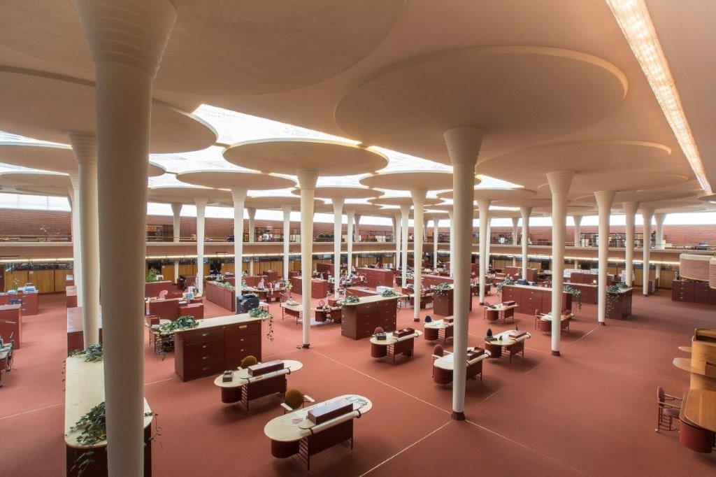 The Frank Lloyd Wright-designed Great Workroom at SC Johnson