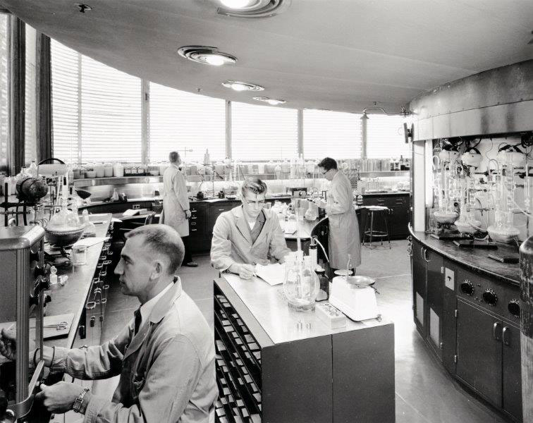 Scientists working in the SC Johnson Research Tower designed by Frank Lloyd Wright