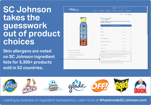 Infographic about SC Johnson skin allergen ingredient transparency