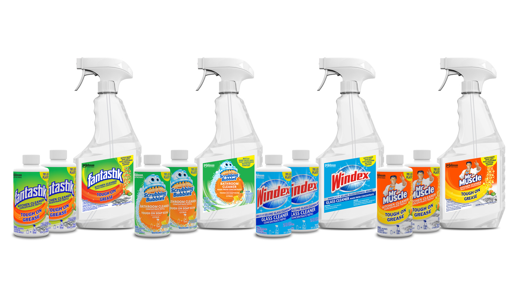 sc johnson concentrate cleaners for windex, scrubbing bubbles, fantastik and mr muscle