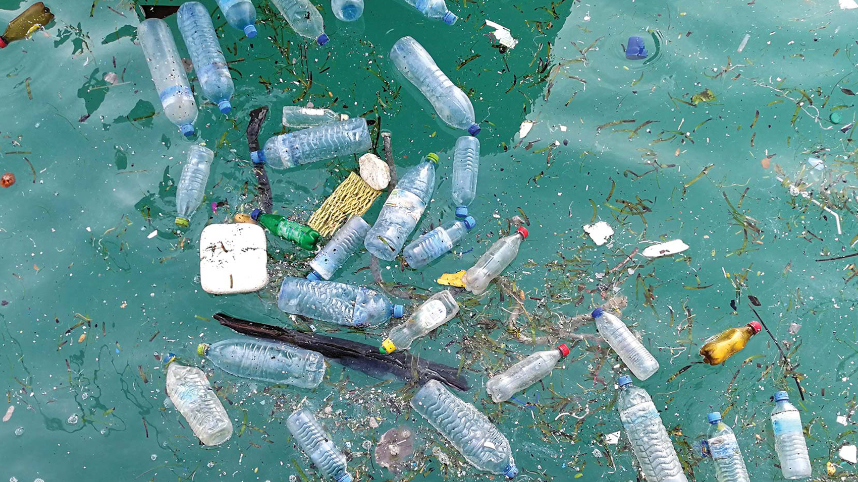 bottiglie di plastica e altri rifiuti nell’oceano
