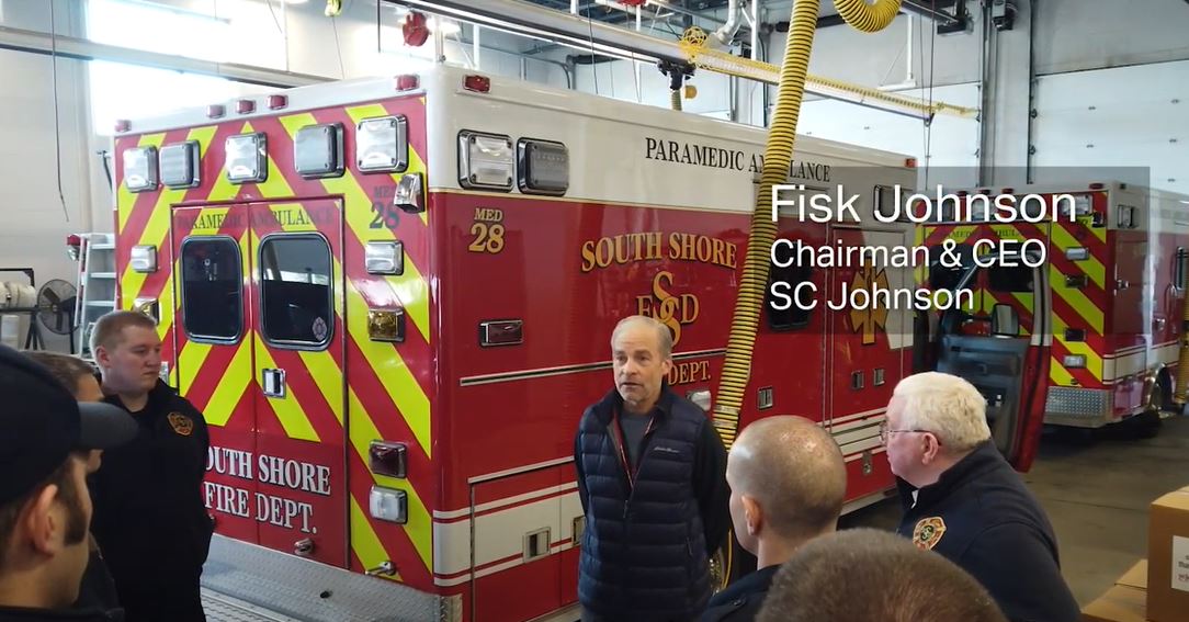 Fisk Johnson, SC Johnson Chairman and CEO visits local first responders to personally thank them for their service during the COVID-19 pandemic.