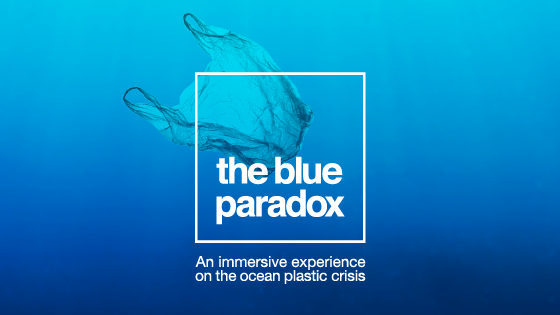 The blue paradox with plastic bag floating in ocean